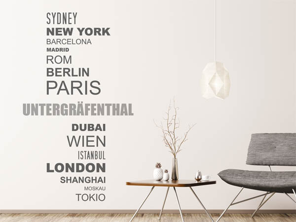 Wandtattoo Untergräfenthal mit Weltstädten