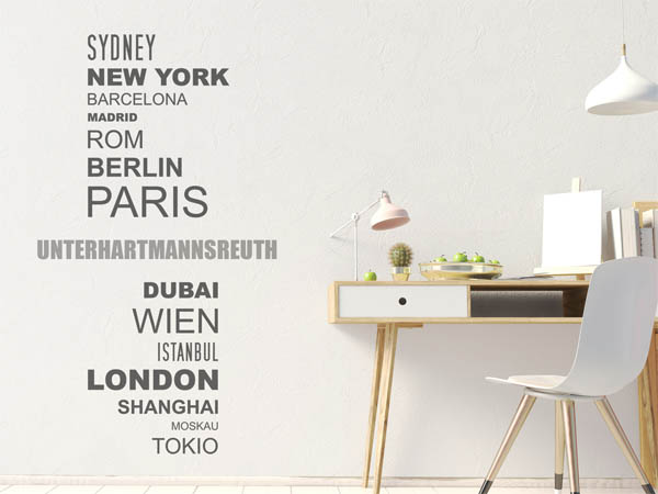 Wandtattoo Unterhartmannsreuth mit Weltstädten