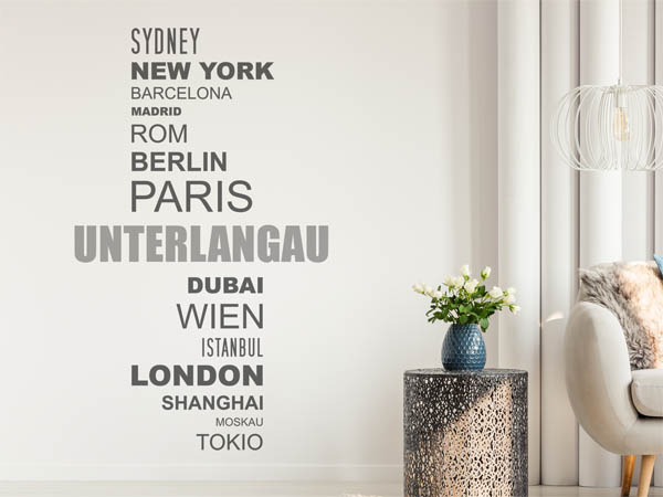 Wandtattoo Unterlangau mit Weltstädten