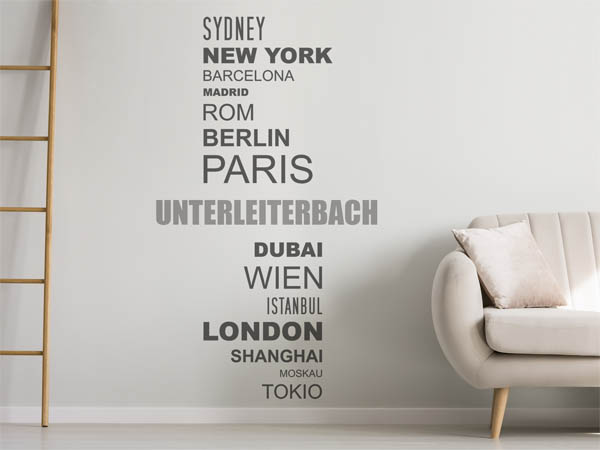 Wandtattoo Unterleiterbach mit Weltstädten
