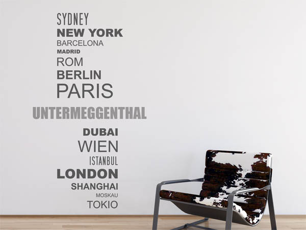 Wandtattoo Untermeggenthal mit Weltstädten