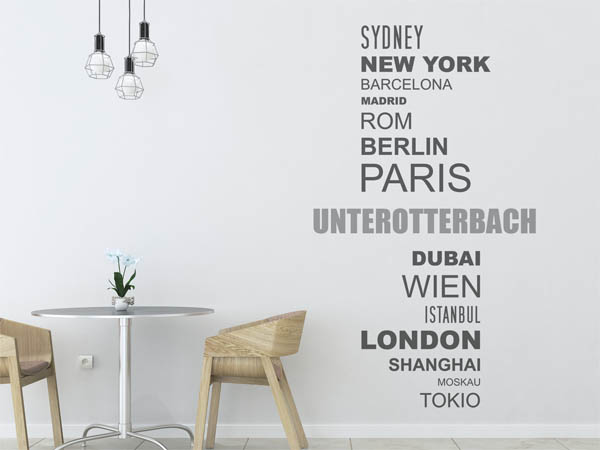 Wandtattoo Unterotterbach mit Weltstädten