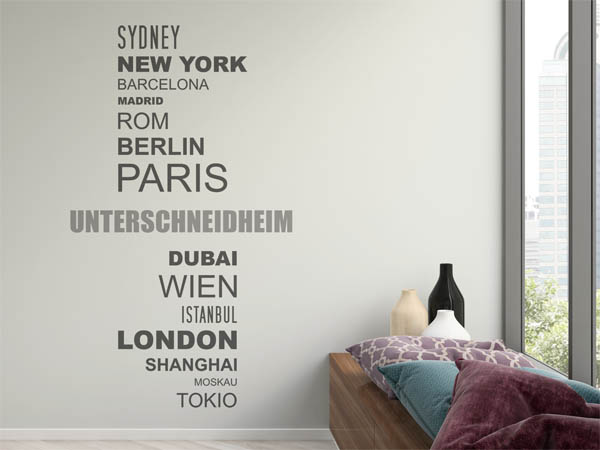 Wandtattoo Unterschneidheim mit Weltstädten