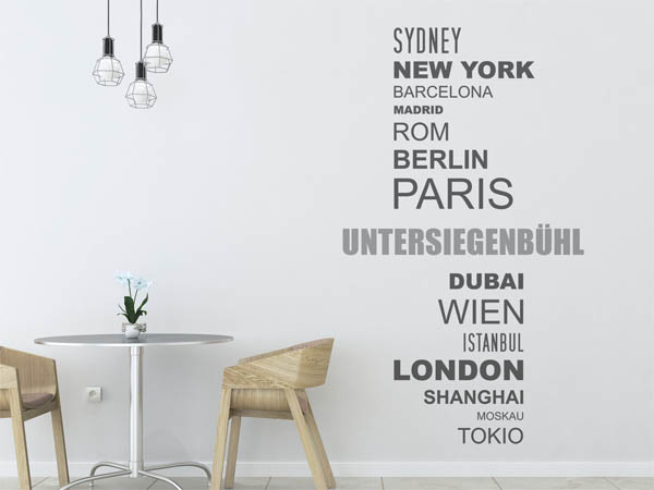 Wandtattoo Untersiegenbühl mit Weltstädten