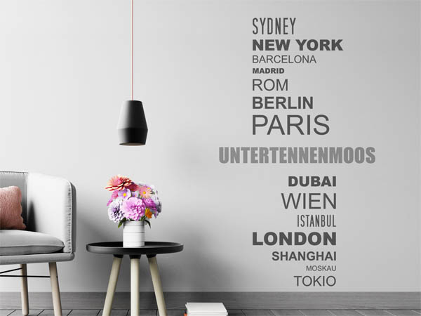 Wandtattoo Untertennenmoos mit Weltstädten