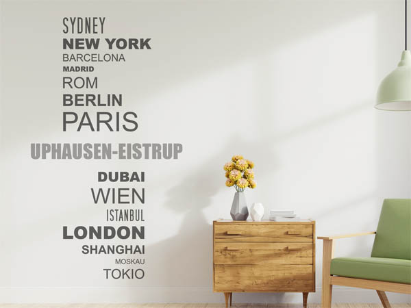 Wandtattoo Uphausen-Eistrup mit Weltstädten