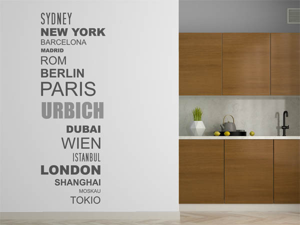 Wandtattoo Urbich mit Weltstädten
