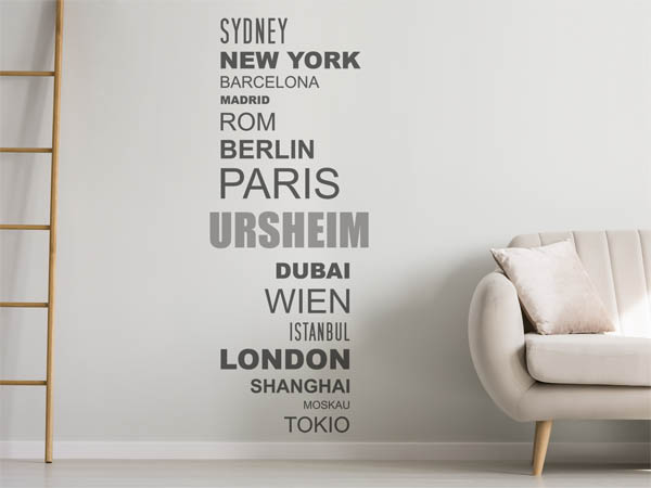 Wandtattoo Ursheim mit Weltstädten