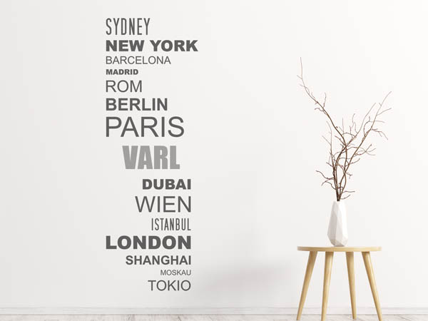 Wandtattoo Varl mit Weltstädten