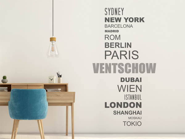 Wandtattoo Ventschow mit Weltstädten