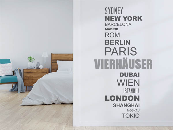 Wandtattoo Vierhäuser mit Weltstädten