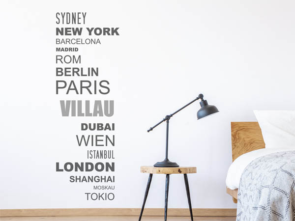 Wandtattoo Villau mit Weltstädten