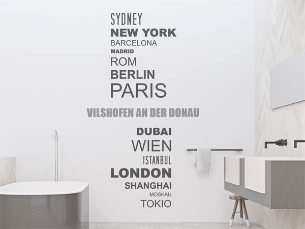 Wandtattoo Vilshofen an der Donau mit Weltstädten