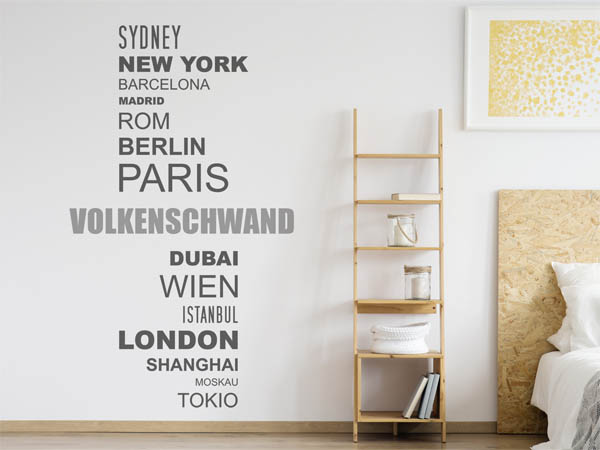 Wandtattoo Volkenschwand mit Weltstädten