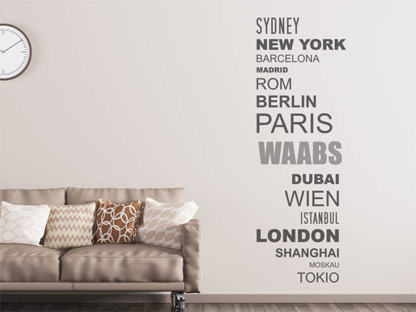 Wandtattoo Waabs mit Weltstädten