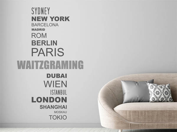 Wandtattoo Waitzgraming mit Weltstädten