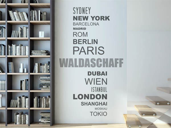 Wandtattoo Waldaschaff mit Weltstädten