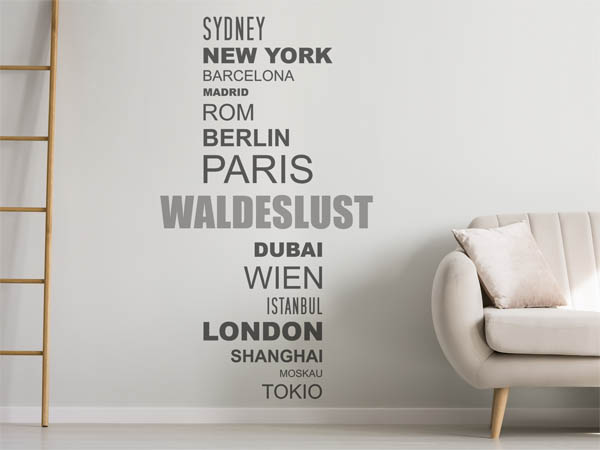 Wandtattoo Waldeslust mit Weltstädten