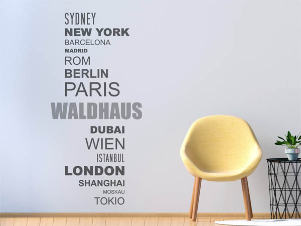 Wandtattoo Waldhaus mit Weltstädten