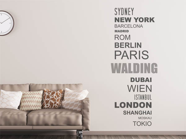 Wandtattoo Walding mit Weltstädten
