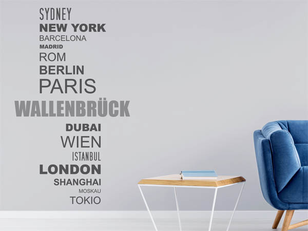 Wandtattoo Wallenbrück mit Weltstädten