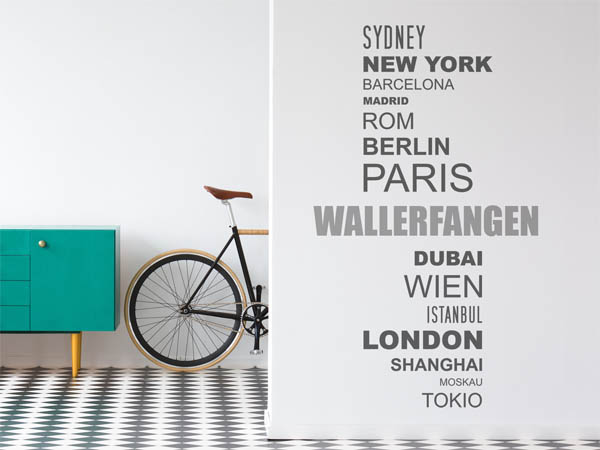Wandtattoo Wallerfangen mit Weltstädten