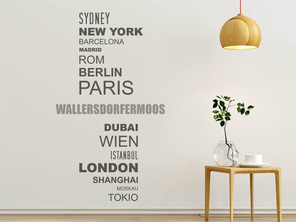 Wandtattoo Wallersdorfermoos mit Weltstädten