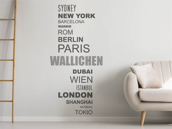 Wandtattoo Wallichen mit Weltstädten