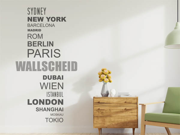Wandtattoo Wallscheid mit Weltstädten