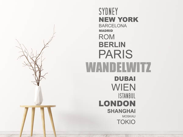 Wandtattoo Wandelwitz mit Weltstädten
