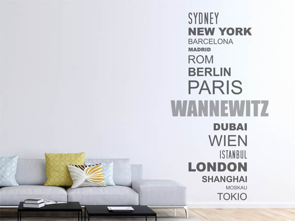 Wandtattoo Wannewitz mit Weltstädten