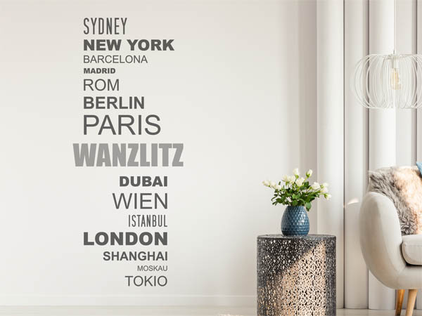 Wandtattoo Wanzlitz mit Weltstädten