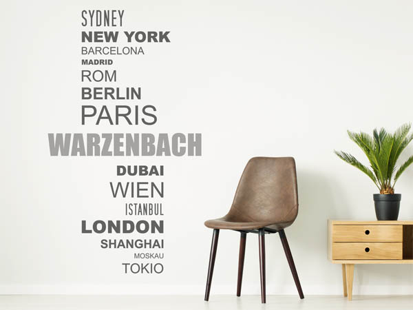 Wandtattoo Warzenbach mit Weltstädten