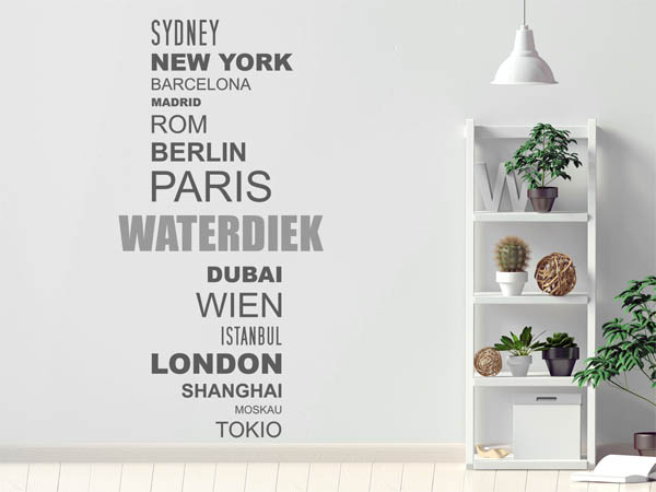 Wandtattoo Waterdiek mit Weltstädten