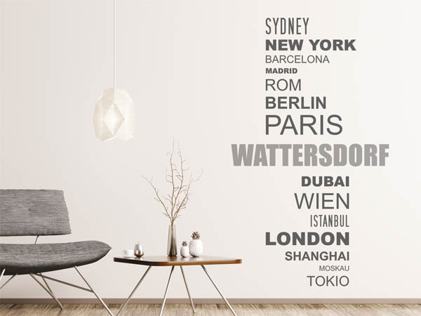 Wandtattoo Wattersdorf mit Weltstädten