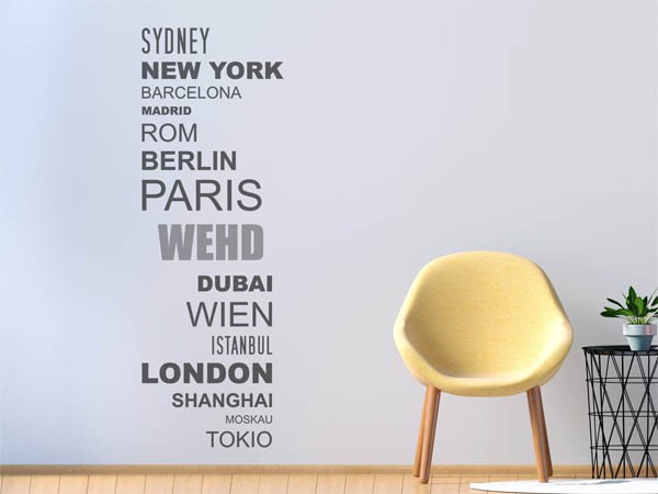 Wandtattoo Wehd mit Weltstädten