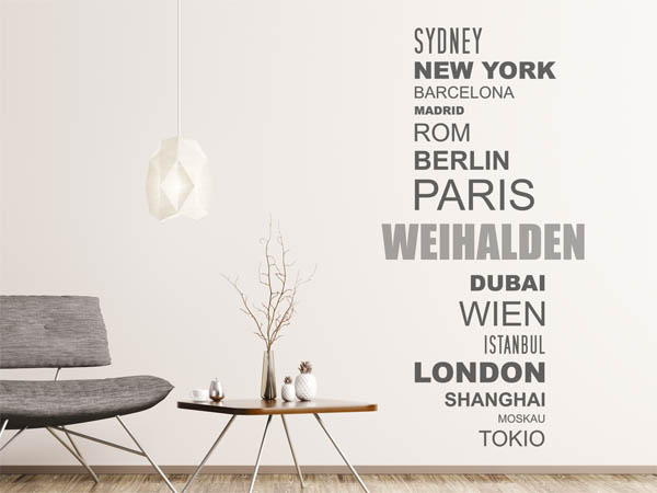 Wandtattoo Weihalden mit Weltstädten