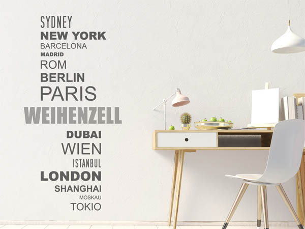 Wandtattoo Weihenzell mit Weltstädten