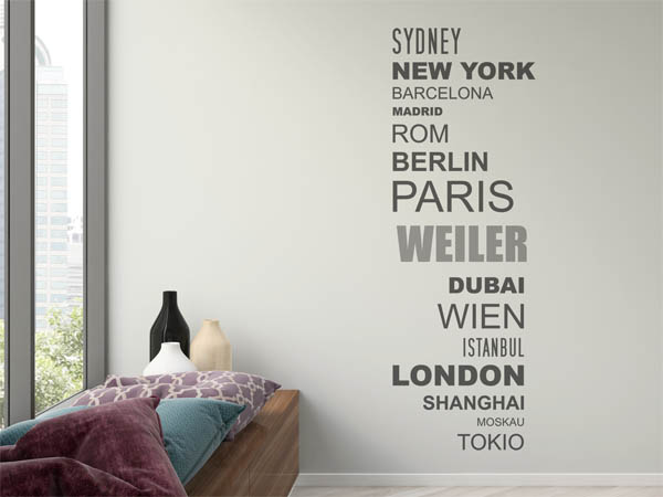 Wandtattoo Weiler mit Weltstädten