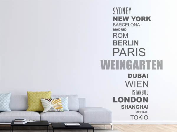 Wandtattoo Weingarten mit Weltstädten