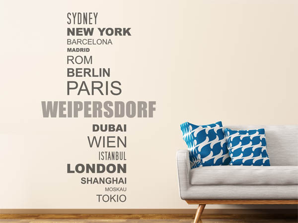 Wandtattoo Weipersdorf mit Weltstädten