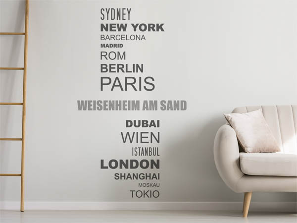 Wandtattoo Weisenheim am Sand mit Weltstädten