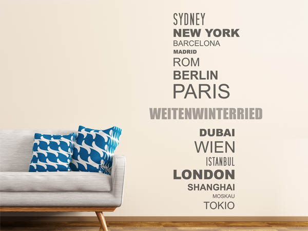 Wandtattoo Weitenwinterried mit Weltstädten