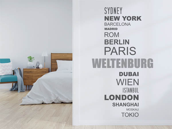 Wandtattoo Weltenburg mit Weltstädten