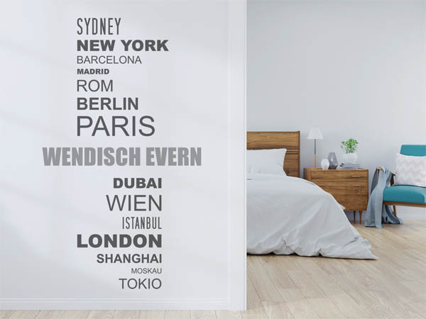 Wandtattoo Wendisch Evern mit Weltstädten