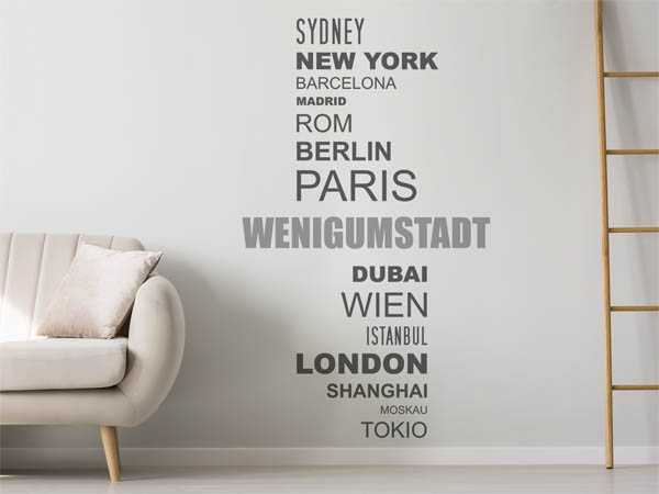 Wandtattoo Wenigumstadt mit Weltstädten