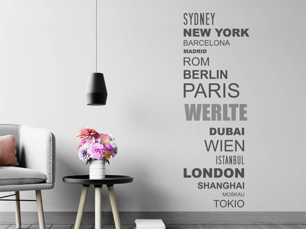 Wandtattoo Werlte mit Weltstädten
