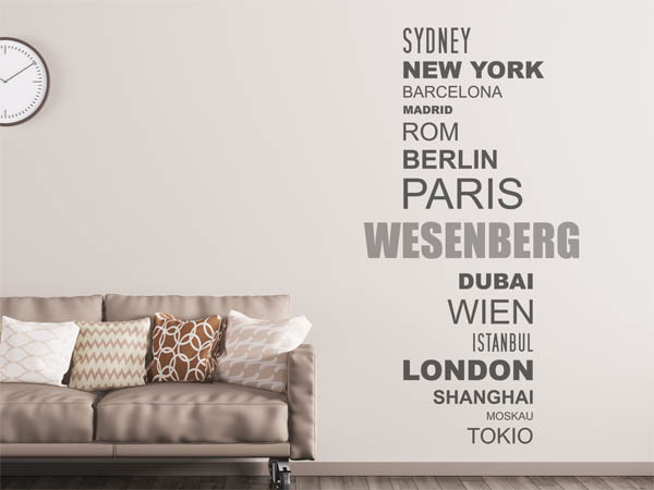 Wandtattoo Wesenberg mit Weltstädten