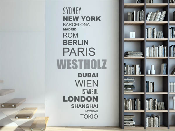 Wandtattoo Westholz mit Weltstädten