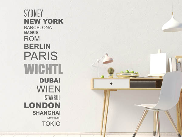 Wandtattoo Wichtl mit Weltstädten